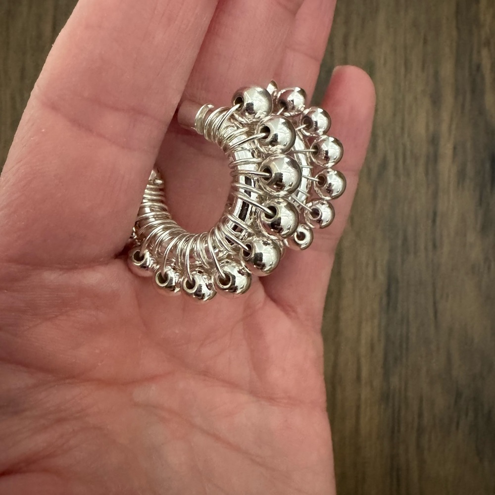 Mango Silver Metallic Bead Hoop Earrings - Picture 7 of 10